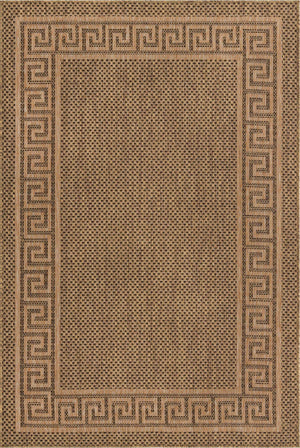 Brown 5' 3 x 8' Outdoor Border Rectangle Area Rug Weather Resistant for Patio, Deck, Terrace, Balcony, Porch