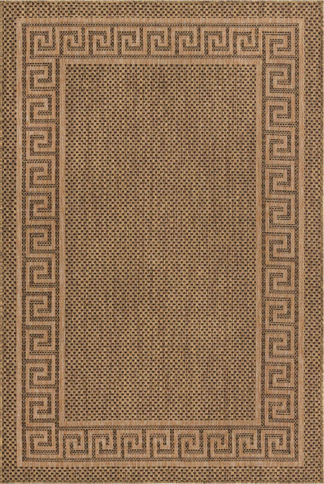 Brown 5' 3 x 8' Outdoor Border Rectangle Area Rug Weather Resistant for Patio, Deck, Terrace, Balcony, Porch