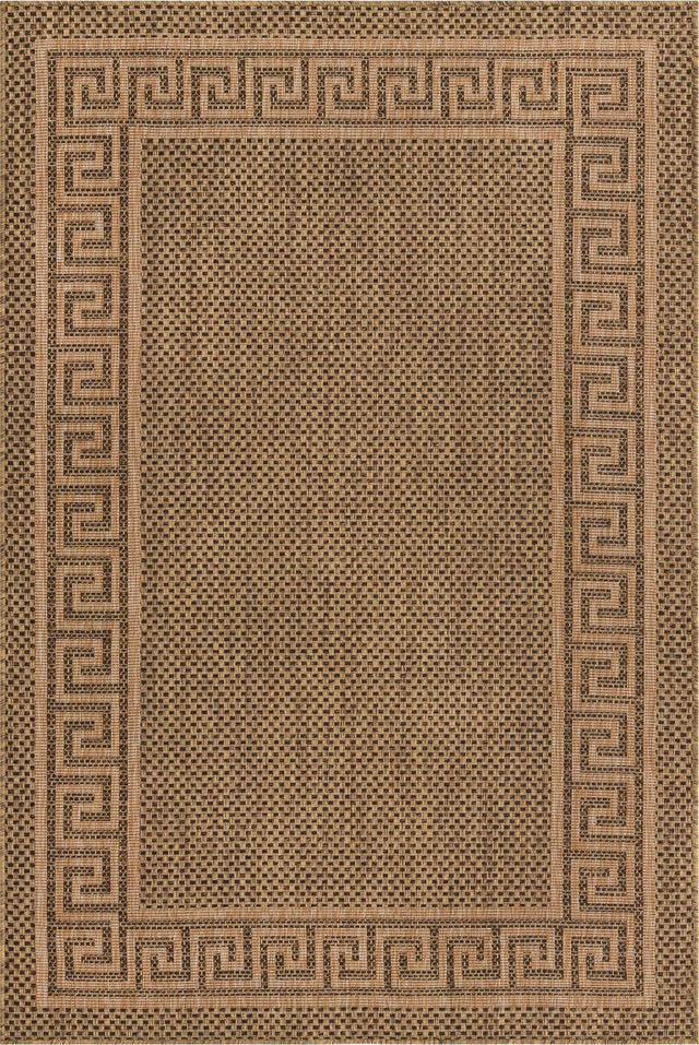 Brown 5' 3 x 8' Outdoor Border Rectangle Area Rug Weather Resistant for Patio, Deck, Terrace, Balcony, Porch