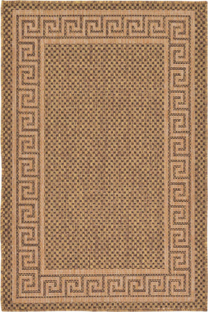 Brown 3' 3 x 5' 1 Outdoor Border Rectangle Area Rug Weather Resistant for Patio, Deck, Terrace, Balcony, Porch