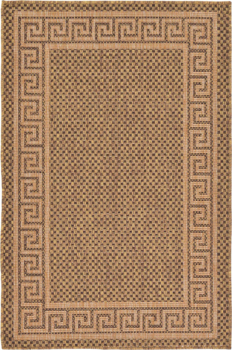 Brown 3' 3 x 5' 1 Outdoor Border Rectangle Area Rug Weather Resistant for Patio, Deck, Terrace, Balcony, Porch