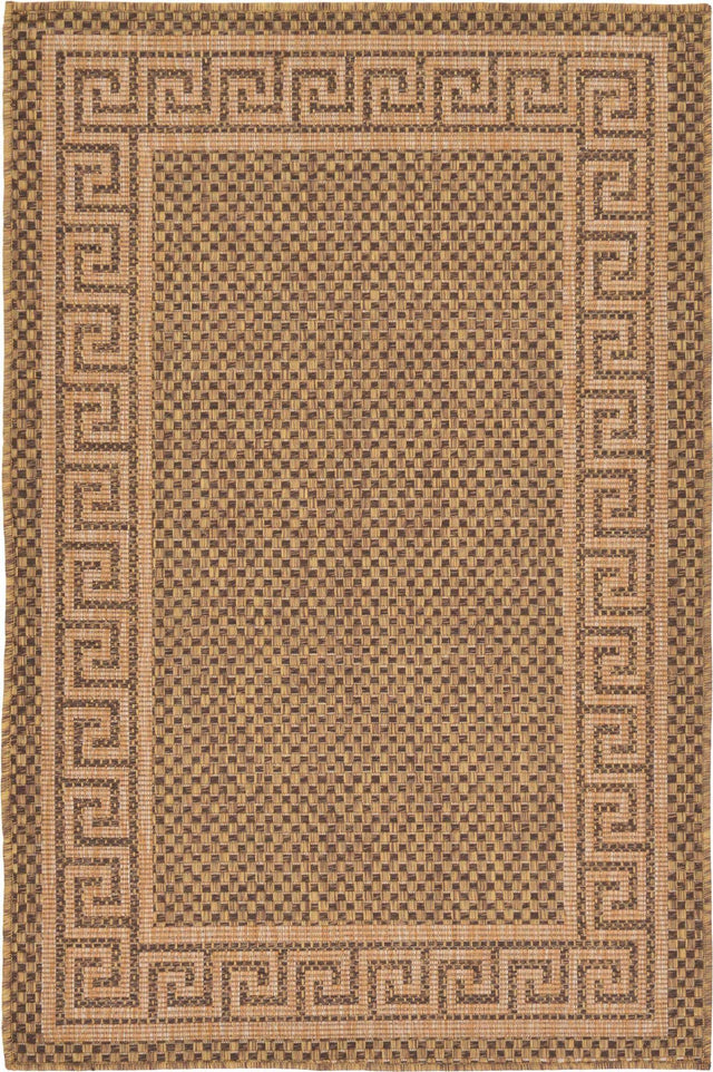 Brown 3' 3 x 5' 1 Outdoor Border Rectangle Area Rug Weather Resistant for Patio, Deck, Terrace, Balcony, Porch