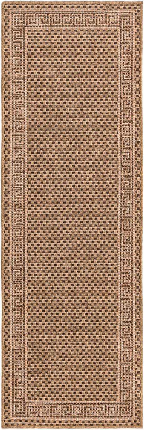 Brown 2' x 6' 1 Outdoor Border Runner Area Rug Weather Resistant for Patio, Deck, Terrace, Balcony, Porch
