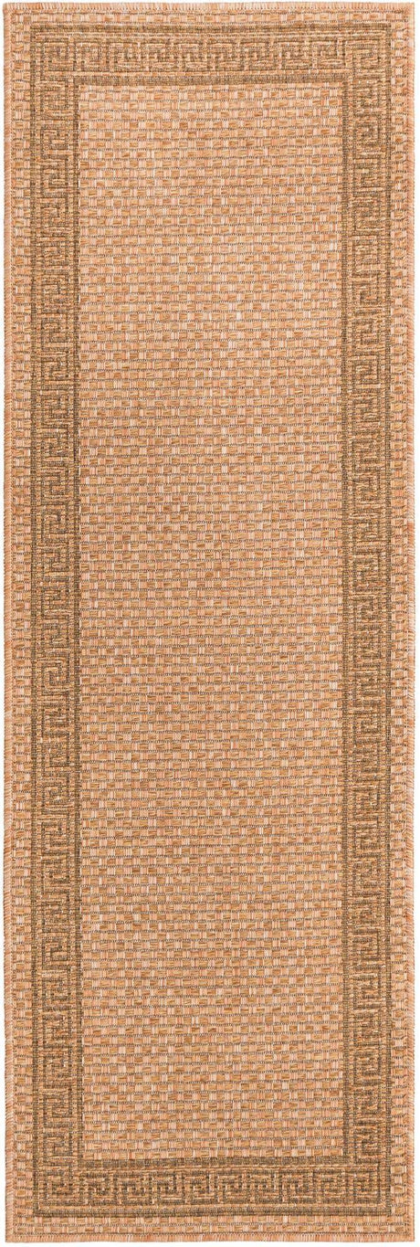 Light Brown 2' x 6' 1 Outdoor Border Runner Area Rug Weather Resistant for Patio, Deck, Terrace, Balcony, Porch