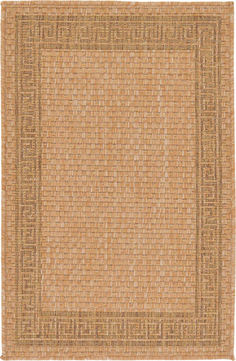 Light Brown 2' 2 x 3' 1 Outdoor Border Rectangle Area Rug Weather Resistant for Patio, Deck, Terrace, Balcony, Porch