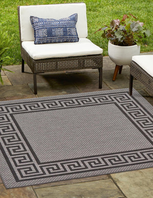 Gray 6' 1 x 6' 1 Outdoor Border Square Area Rug Weather Resistant for Patio, Deck, Terrace, Balcony, Porch