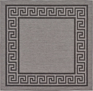 Gray 6' 1 x 6' 1 Outdoor Border Square Area Rug Weather Resistant for Patio, Deck, Terrace, Balcony, Porch