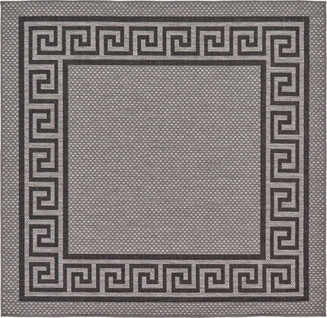 Gray 6' 1 x 6' 1 Outdoor Border Square Area Rug Weather Resistant for Patio, Deck, Terrace, Balcony, Porch