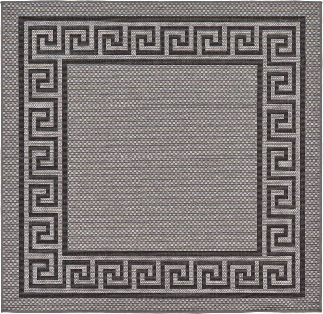 Gray 6' 1 x 6' 1 Outdoor Border Square Area Rug Weather Resistant for Patio, Deck, Terrace, Balcony, Porch