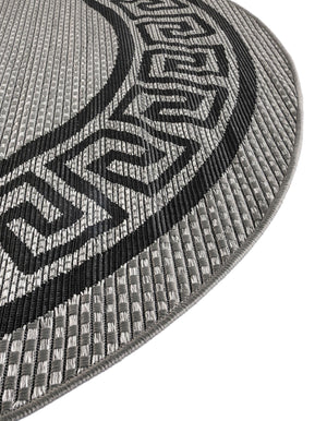 Gray 6' x 6' Outdoor Border Round Rug