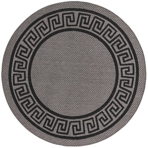 Gray 6' x 6' Outdoor Border Round Rug