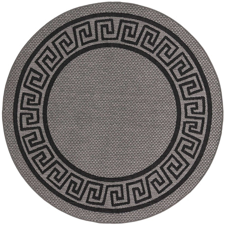 Gray 6' x 6' Outdoor Border Round Rug
