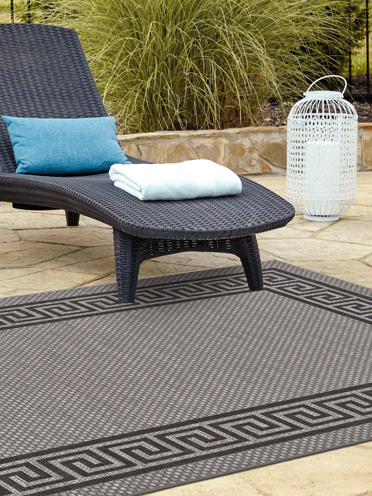 Gray 3' 3 x 5' Outdoor Border Rectangle Area Rug Weather Resistant for Patio, Deck, Terrace, Balcony, Porch 100% Polypropylene Classic Bordered Carpet for Sale at Rug Engine