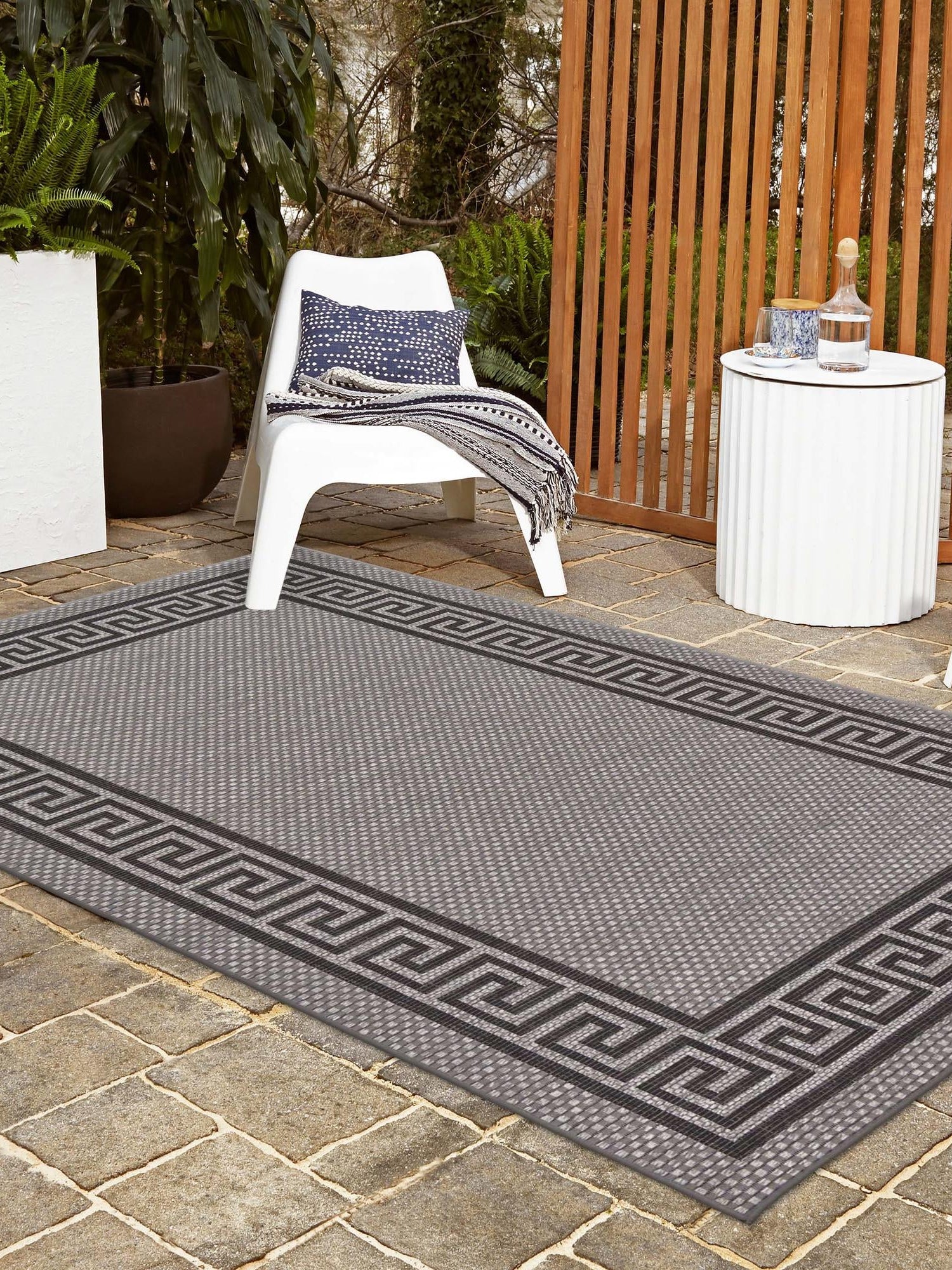 Gray 5' 3 x 8' Outdoor Border Rectangle Area Rug Weather Resistant for Patio, Deck, Terrace, Balcony, Porch 100% Polypropylene Classic Bordered Carpet for Sale at Rug Engine