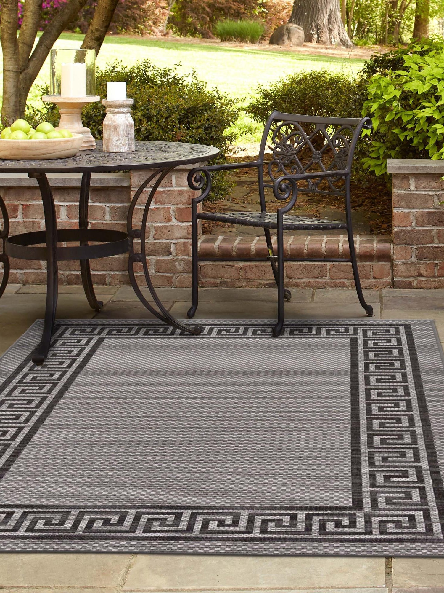 Gray 5' 3 x 8' Outdoor Border Rectangle Area Rug Weather Resistant for Patio, Deck, Terrace, Balcony, Porch 100% Polypropylene Classic Bordered Carpet for Sale at Rug Engine