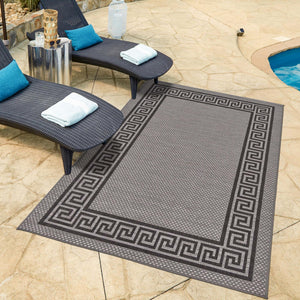 Gray 6' 1 x 9' Outdoor Border Rectangle Area Rug Weather Resistant for Patio, Deck, Terrace, Balcony, Porch 100% Polypropylene Classic Bordered Carpet for Sale at Rug Engine