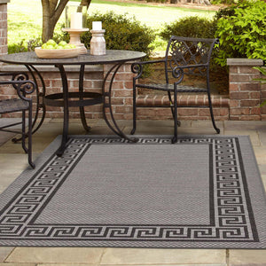 Gray 6' 1 x 9' Outdoor Border Rectangle Area Rug Weather Resistant for Patio, Deck, Terrace, Balcony, Porch 100% Polypropylene Classic Bordered Carpet for Sale at Rug Engine