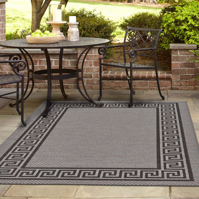 Gray 6' 1 x 9' Outdoor Border Rectangle Area Rug Weather Resistant for Patio, Deck, Terrace, Balcony, Porch 100% Polypropylene Classic Bordered Carpet for Sale at Rug Engine
