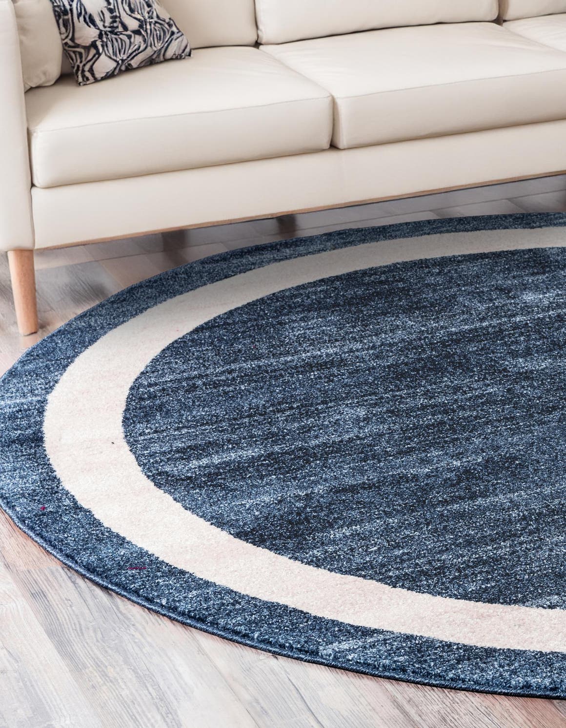 Navy Blue 4' 1 x 4' 1 Del Mar Round Area Rug 100% Polypropylene Easy Clean Stain Resistant Vivid Modern Carpet Mat for Home Decor Interior Designing for Sale at Rug Engine