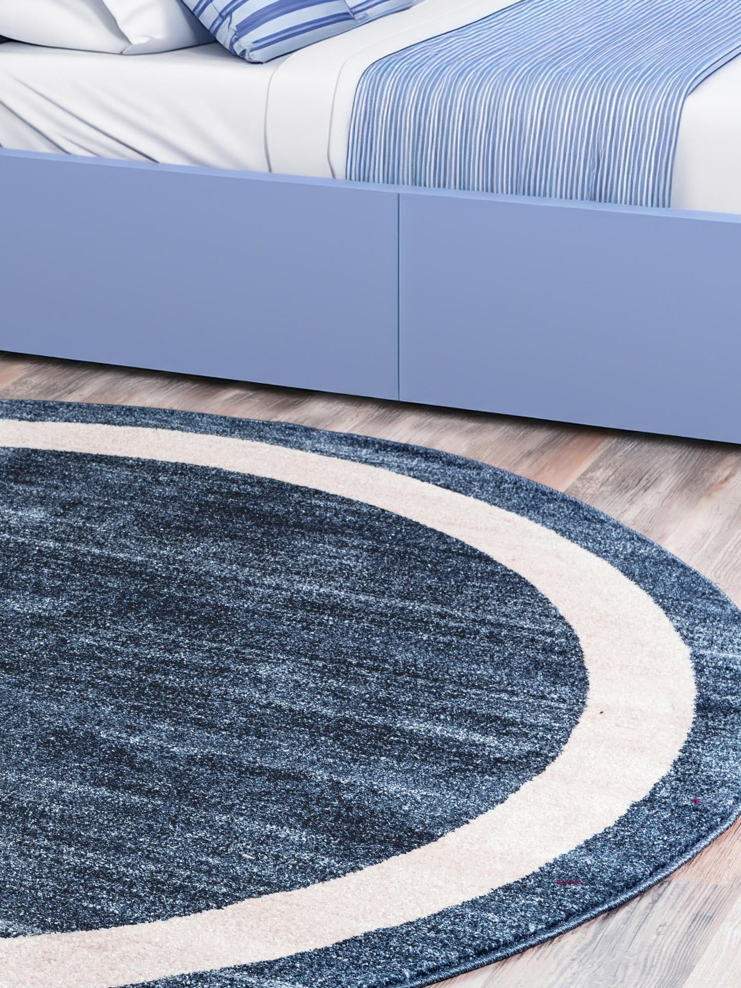 Navy Blue 7' 10 x 7' 10 Del Mar Round Area Rug 100% Polypropylene Easy Clean Stain Resistant Vivid Modern Carpet Mat for Home Decor Interior Designing for Sale at Rug Engine
