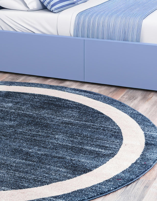Navy Blue 7' 10 x 7' 10 Del Mar Round Area Rug 100% Polypropylene Easy Clean Stain Resistant Vivid Modern Carpet Mat for Home Decor Interior Designing for Sale at Rug Engine