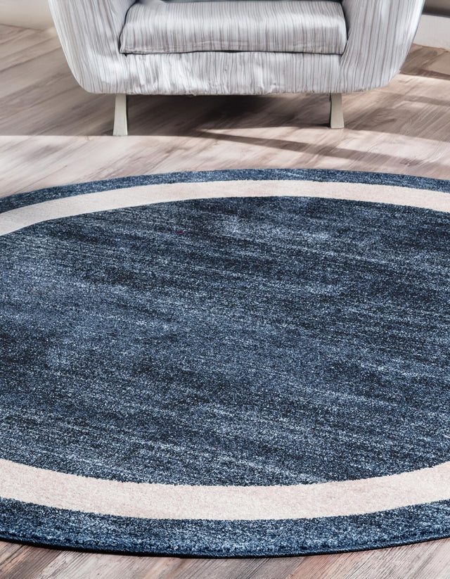 Navy Blue 4' 1 x 4' 1 Del Mar Round Area Rug 100% Polypropylene Easy Clean Stain Resistant Vivid Modern Carpet Mat for Home Decor Interior Designing for Sale at Rug Engine