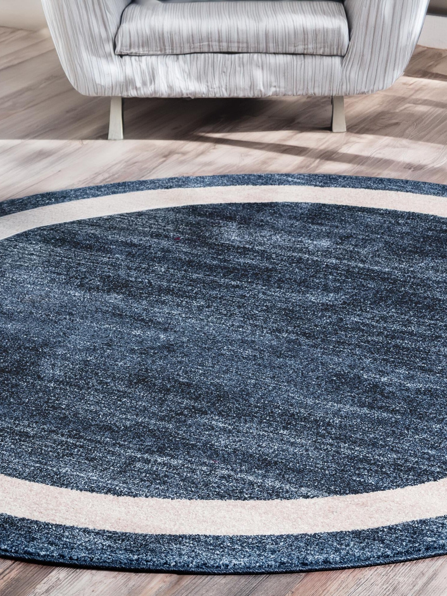 Navy Blue 6' 1 x 6' 1 Del Mar Round Area Rug 100% Polypropylene Easy Clean Stain Resistant Vivid Modern Carpet Mat for Home Decor Interior Designing for Sale at Rug Engine