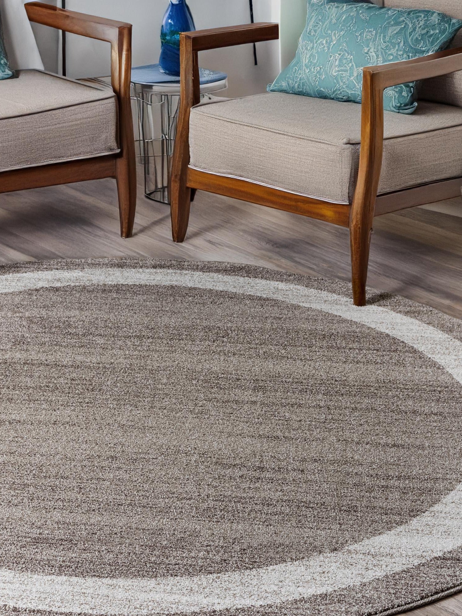 Light Brown 6' 1 x 6' 1 Del Mar Round Area Rug 100% Polypropylene Easy Clean Stain Resistant Vivid Modern Carpet Mat for Home Decor Interior Designing for Sale at Rug Engine