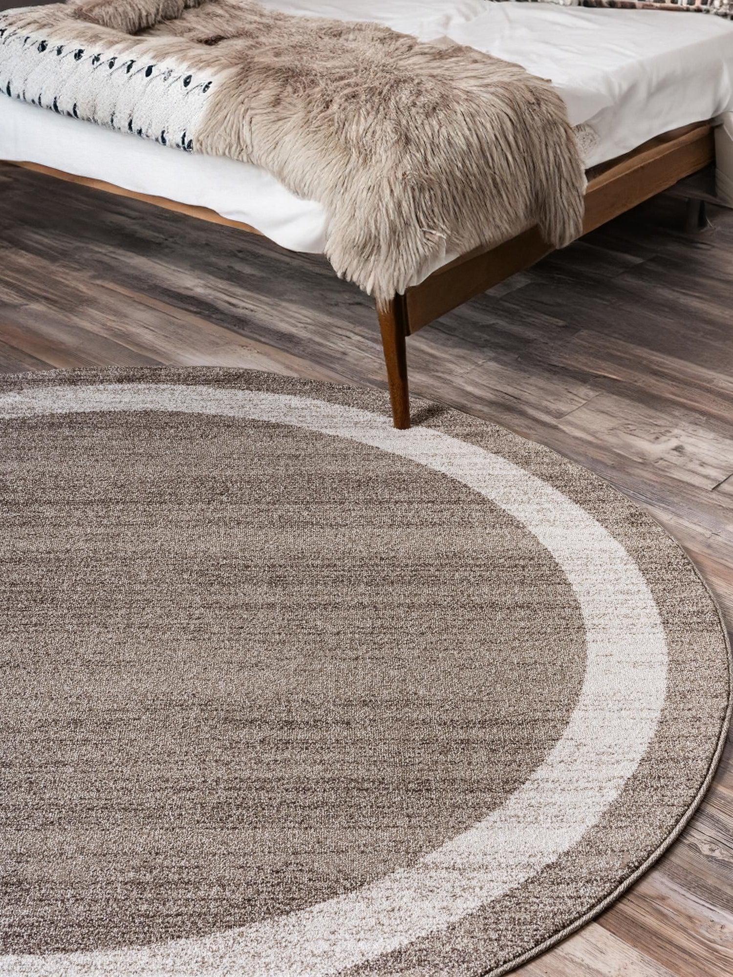 Light Brown 6' 1 x 6' 1 Del Mar Round Area Rug 100% Polypropylene Easy Clean Stain Resistant Vivid Modern Carpet Mat for Home Decor Interior Designing for Sale at Rug Engine