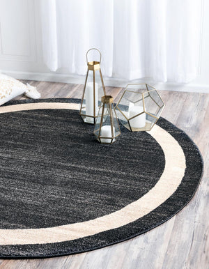 Black 6' 1 x 6' 1 Del Mar Round Area Rug 100% Polypropylene Easy Clean Stain Resistant Vivid Modern Carpet Mat for Home Decor Interior Designing for Sale at Rug Engine