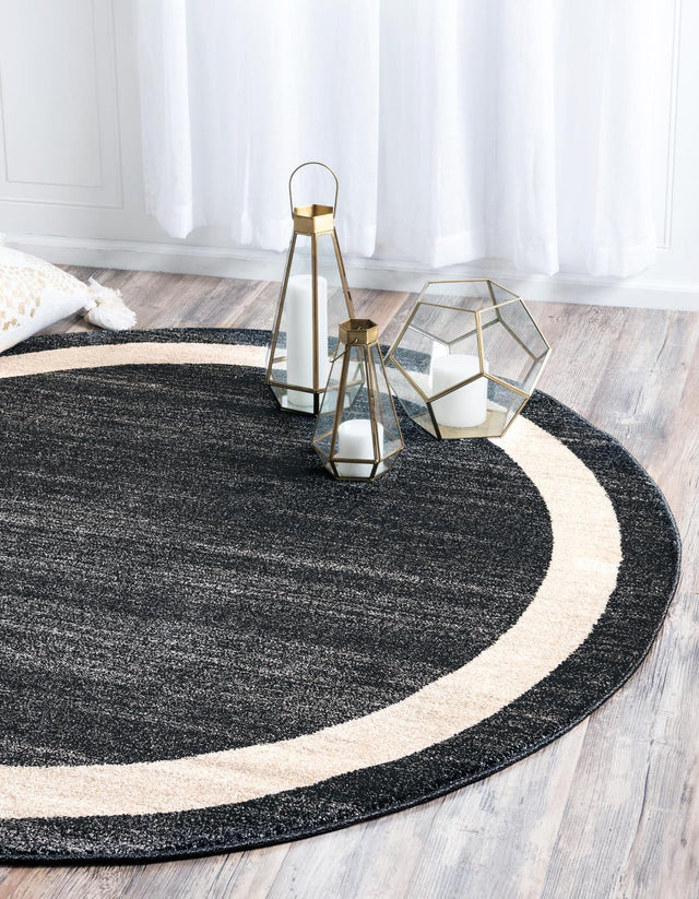 Black 6' 1 x 6' 1 Del Mar Round Area Rug 100% Polypropylene Easy Clean Stain Resistant Vivid Modern Carpet Mat for Home Decor Interior Designing for Sale at Rug Engine