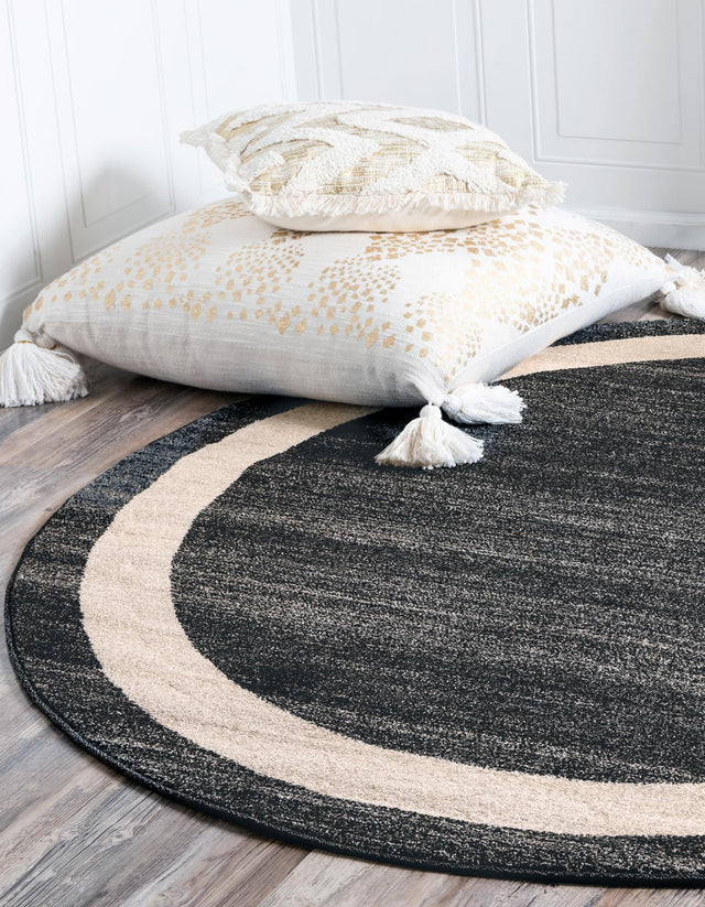 Black 6' 1 x 6' 1 Del Mar Round Area Rug 100% Polypropylene Easy Clean Stain Resistant Vivid Modern Carpet Mat for Home Decor Interior Designing for Sale at Rug Engine