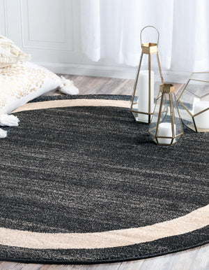 Black 6' 1 x 6' 1 Del Mar Round Area Rug 100% Polypropylene Easy Clean Stain Resistant Vivid Modern Carpet Mat for Home Decor Interior Designing for Sale at Rug Engine