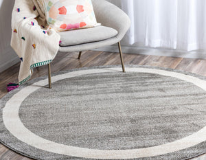 Gray 7' 10 x 7' 10 Del Mar Round Area Rug 100% Polypropylene Easy Clean Stain Resistant Vivid Modern Carpet Mat for Home Decor Interior Designing for Sale at Rug Engine