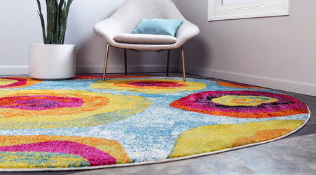 Blue 6' 1 x 6' 1 Lyon Round Area Rug Vivid Colorful Abstract Modern 100% Polypropylene Carpet for Living Room, Dining, Office for Sale at Rug Engine