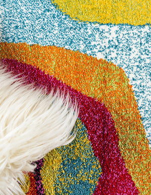 Blue 8' x 8' Lyon Round Area Rug Vivid Colorful Abstract Modern 100% Polypropylene Carpet for Living Room, Dining, Office for Sale at Rug Engine