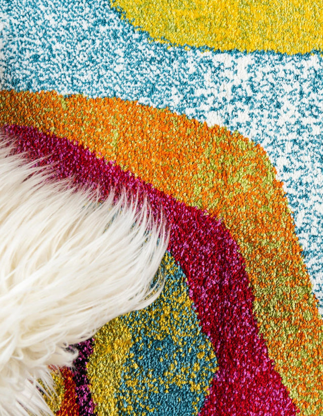 Blue 8' x 8' Lyon Round Area Rug Vivid Colorful Abstract Modern 100% Polypropylene Carpet for Living Room, Dining, Office for Sale at Rug Engine