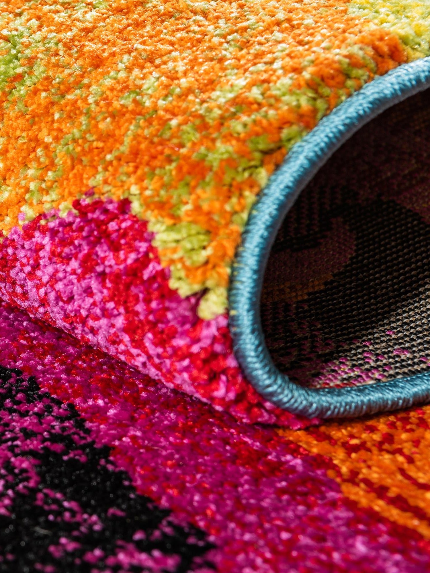 Blue 8' x 8' Lyon Round Area Rug Vivid Colorful Abstract Modern 100% Polypropylene Carpet for Living Room, Dining, Office for Sale at Rug Engine