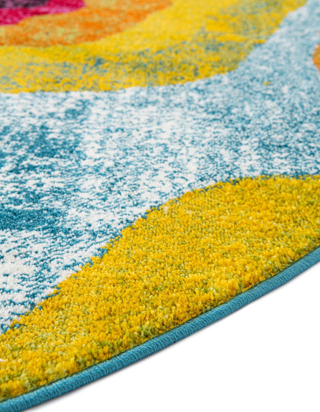 Blue 6' 1 x 6' 1 Lyon Round Area Rug Vivid Colorful Abstract Modern 100% Polypropylene Carpet for Living Room, Dining, Office for Sale at Rug Engine