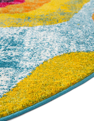 Blue 8' x 8' Lyon Round Area Rug Vivid Colorful Abstract Modern 100% Polypropylene Carpet for Living Room, Dining, Office for Sale at Rug Engine