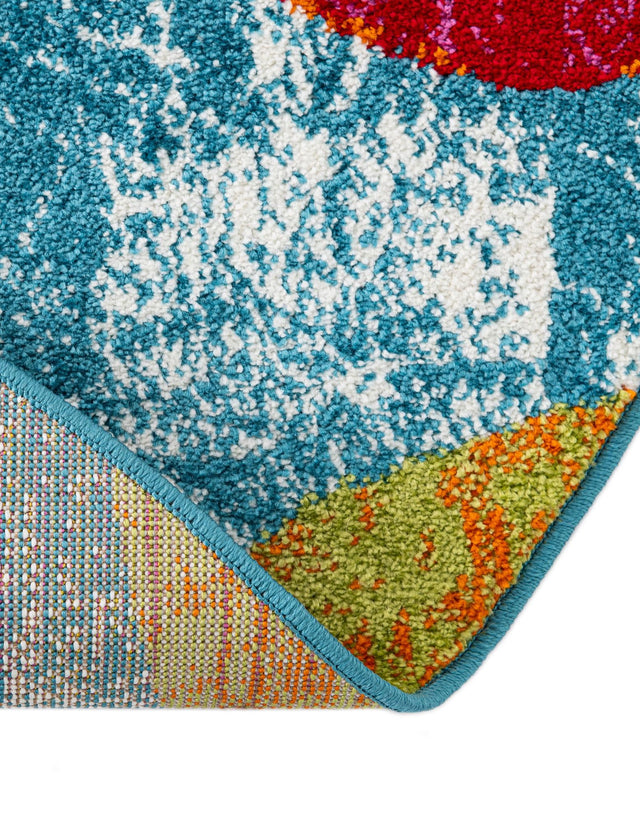 Blue 8' x 8' Lyon Round Area Rug Vivid Colorful Abstract Modern 100% Polypropylene Carpet for Living Room, Dining, Office for Sale at Rug Engine