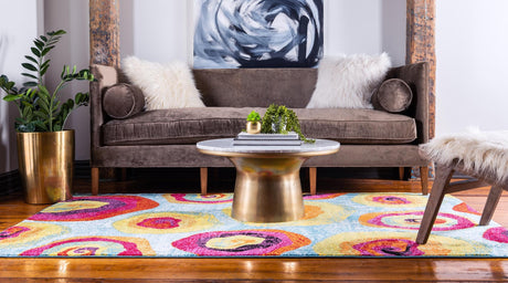Blue 9' x 12' 2 Lyon Rectangle Area Rug Vivid Colorful Abstract Modern 100% Polypropylene Carpet for Living Room, Dining, Office for Sale at Rug Engine