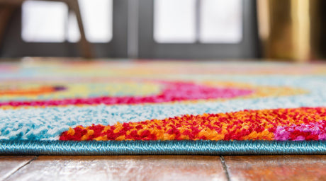Blue 9' x 12' 2 Lyon Rectangle Area Rug Vivid Colorful Abstract Modern 100% Polypropylene Carpet for Living Room, Dining, Office for Sale at Rug Engine