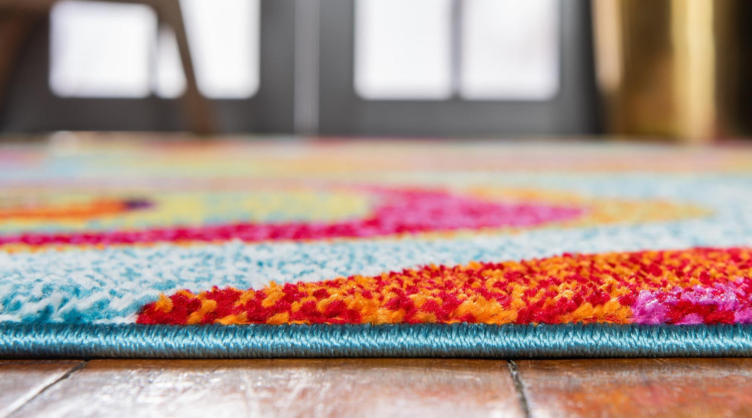 Blue 4' 1 x 6' 1 Lyon Rectangle Area Rug Vivid Colorful Abstract Modern 100% Polypropylene Carpet for Living Room, Dining, Office for Sale at Rug Engine