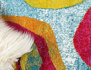 Blue 6' 1 x 9' Lyon Rectangle Area Rug Vivid Colorful Abstract Modern 100% Polypropylene Carpet for Living Room, Dining, Office for Sale at Rug Engine