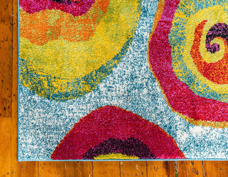 Blue 6' 1 x 9' Lyon Rectangle Area Rug Vivid Colorful Abstract Modern 100% Polypropylene Carpet for Living Room, Dining, Office for Sale at Rug Engine