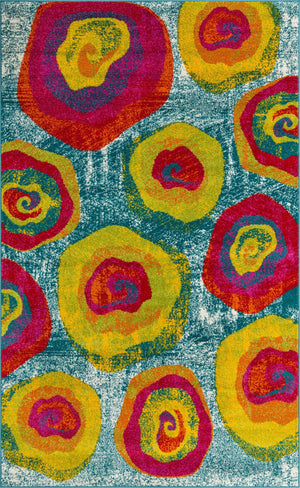 Blue 5' 1 x 8' Lyon Rectangle Area Rug Vivid Colorful Abstract Modern 100% Polypropylene Carpet for Living Room, Dining, Office for Sale at Rug Engine