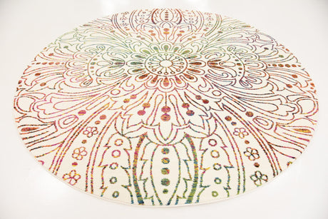 Ivory 8' x 8' Lyon Round Area Rug Vivid Colorful Abstract Modern 100% Polypropylene Carpet for Living Room, Dining, Office for Sale at Rug Engine