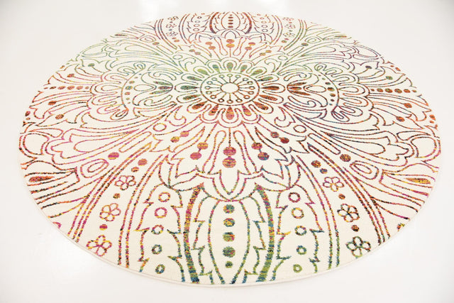 Ivory 8' x 8' Lyon Round Area Rug Vivid Colorful Abstract Modern 100% Polypropylene Carpet for Living Room, Dining, Office for Sale at Rug Engine