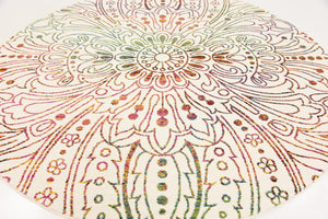 Ivory 8' x 8' Lyon Round Area Rug Vivid Colorful Abstract Modern 100% Polypropylene Carpet for Living Room, Dining, Office for Sale at Rug Engine